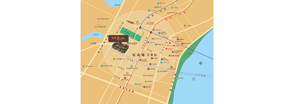 南昌·香域中央位于南昌市红谷滩新区怡园路与凤凰中大道交汇处,总
